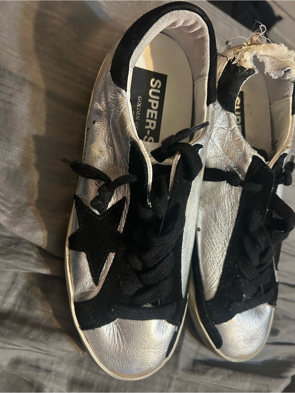 Golden Goose Metallic Silver Sneakers with Black Star